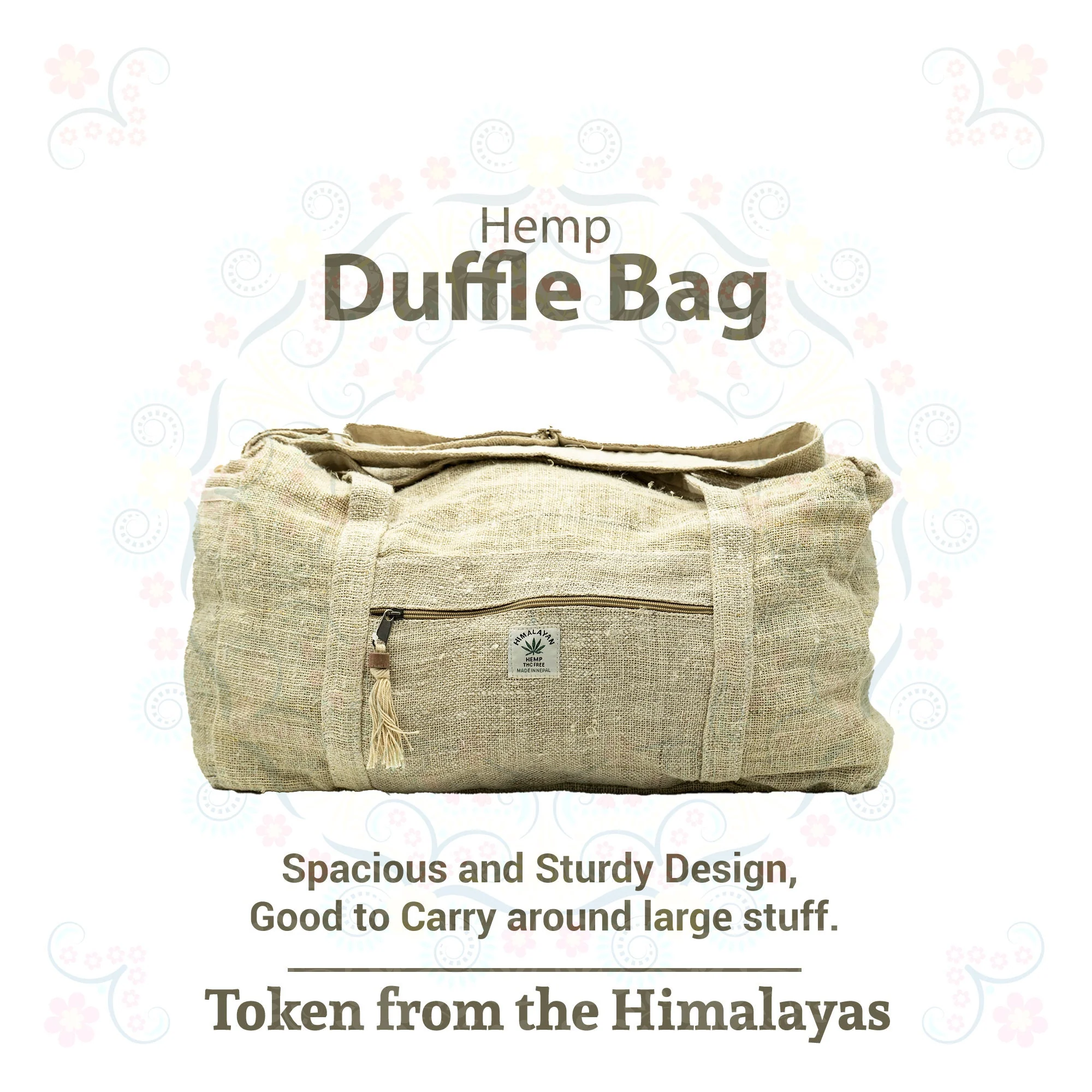 Eco-friendly Hemp Duffle Bags-Handmade Boho Hippie Satchel for Travel and Carrying Gear-Multipocket & Multipurpose Carryall Bag-Gift for Men