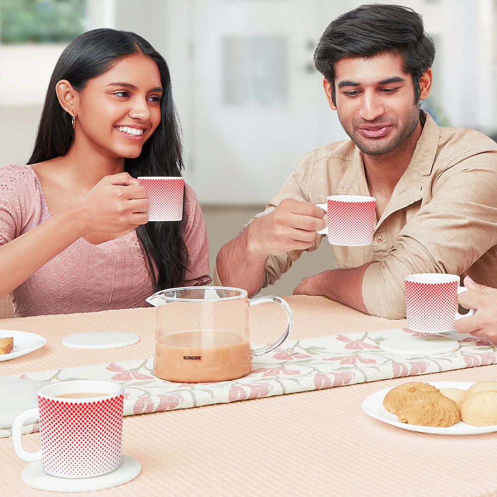 Larah by Borosil Ruby Pixel Mug Set, 180ml x 12