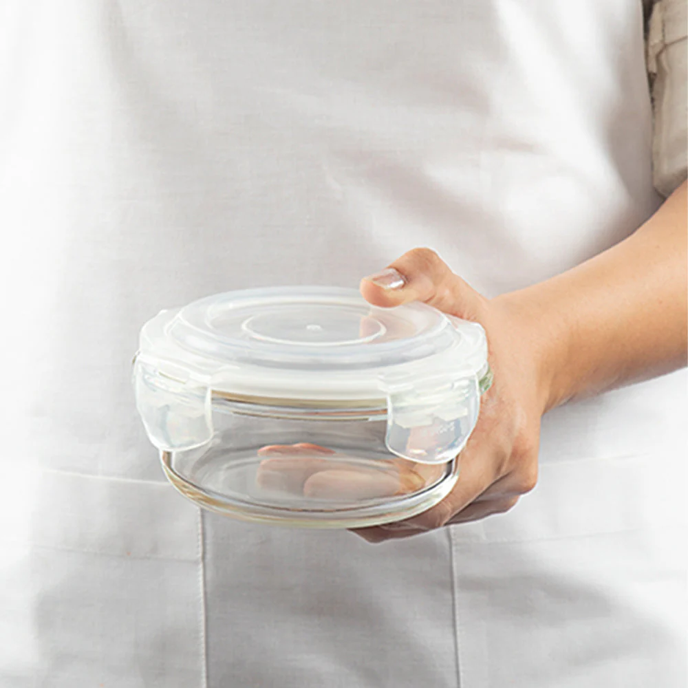Steller Glass Lunch Box, Round x 2 (Tall), Set of 2, 400ml