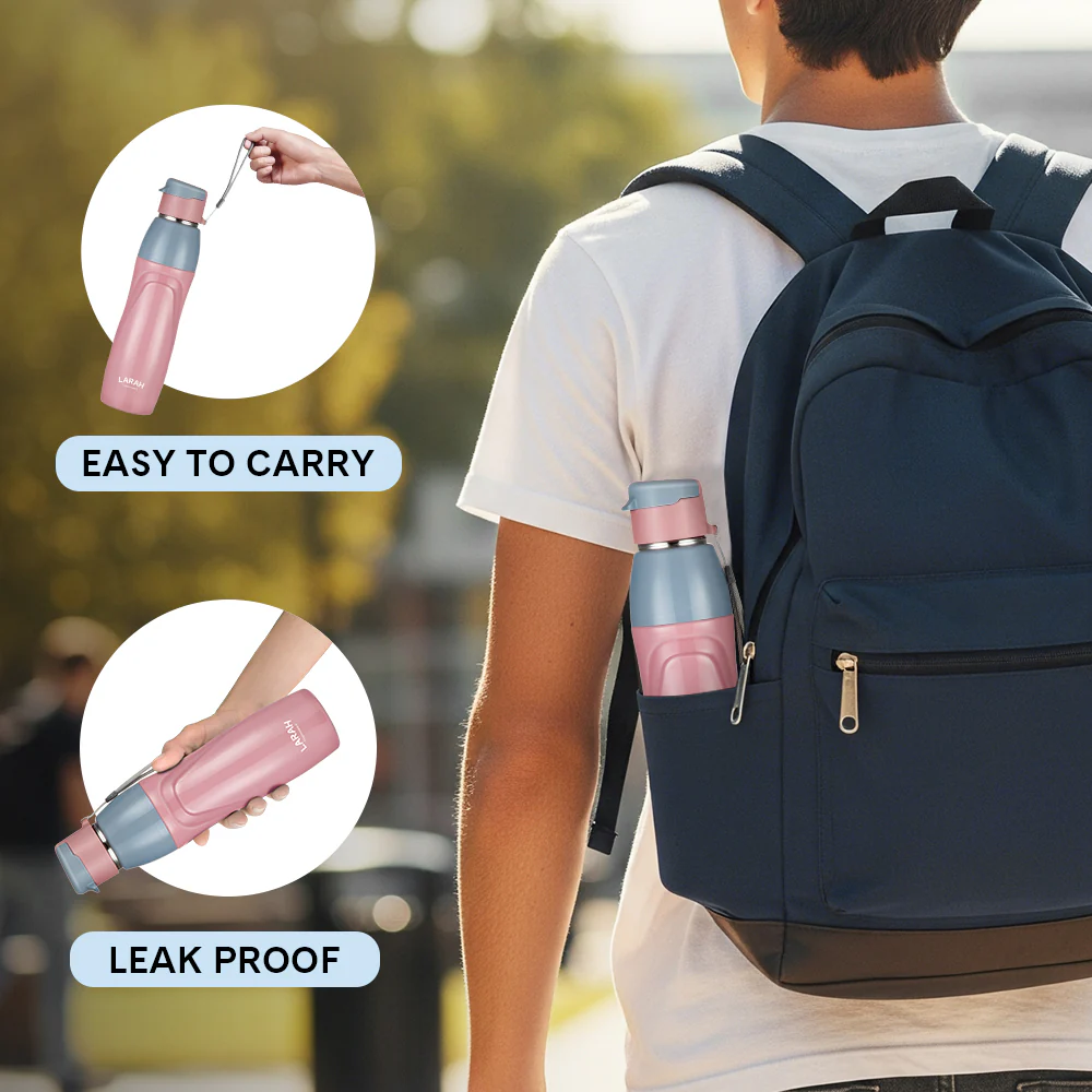 Larah Drift Round PU Thermoware Bottle, 650 ml, Pink