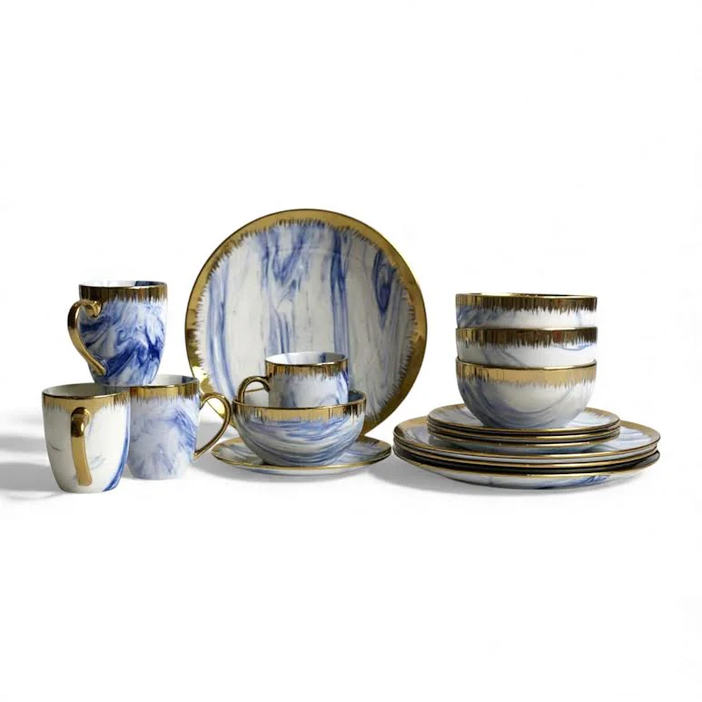 16 Piece Marble Design Dinner Set Multicoloured