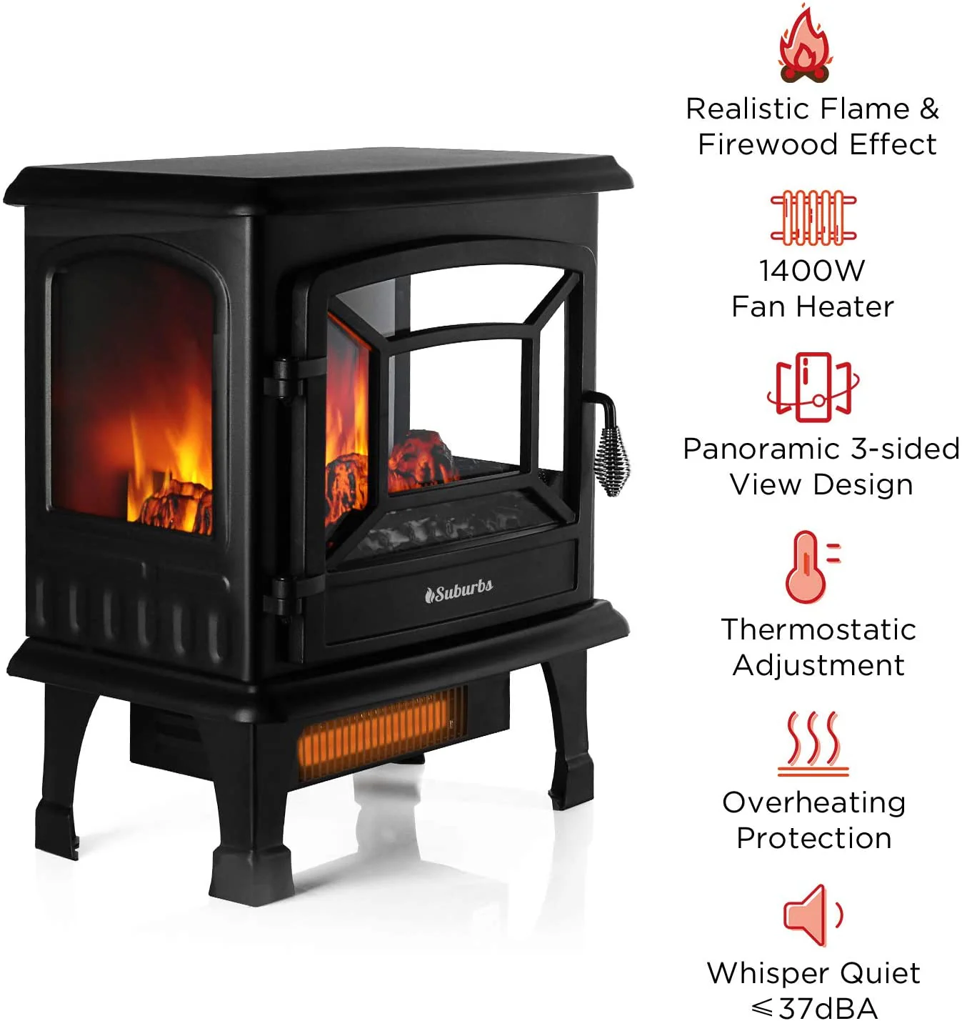 Electric Fireplace Infrared Heater with Realistic Dancing Flame Effect - CSA Certified - Overheating Safety Protection - Easy to Assemble - 20