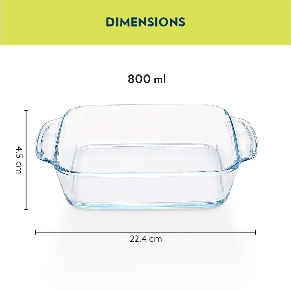 Borosil Square Baking Dish w handle, 800ml