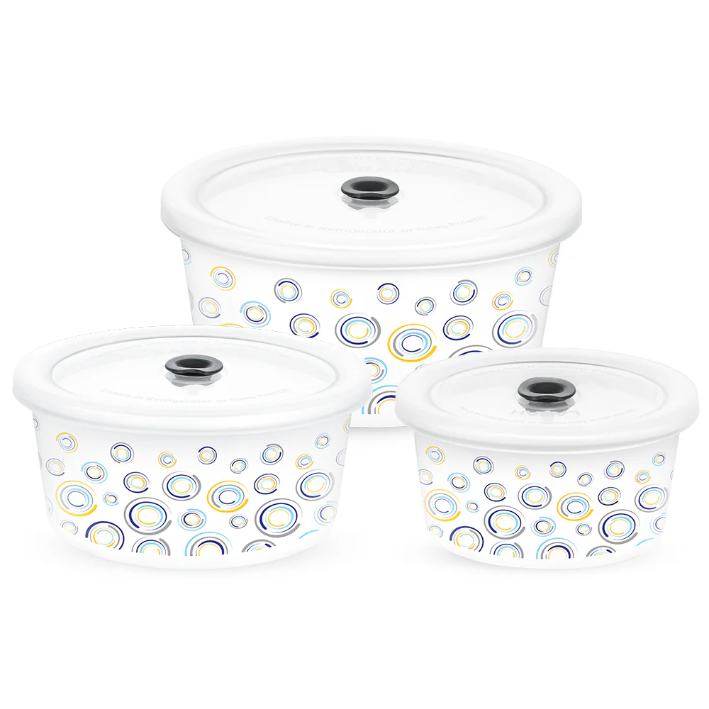 Larah By Borosil Jupiter Storage Bowl Set, 1.2L + 800ml + 400ml