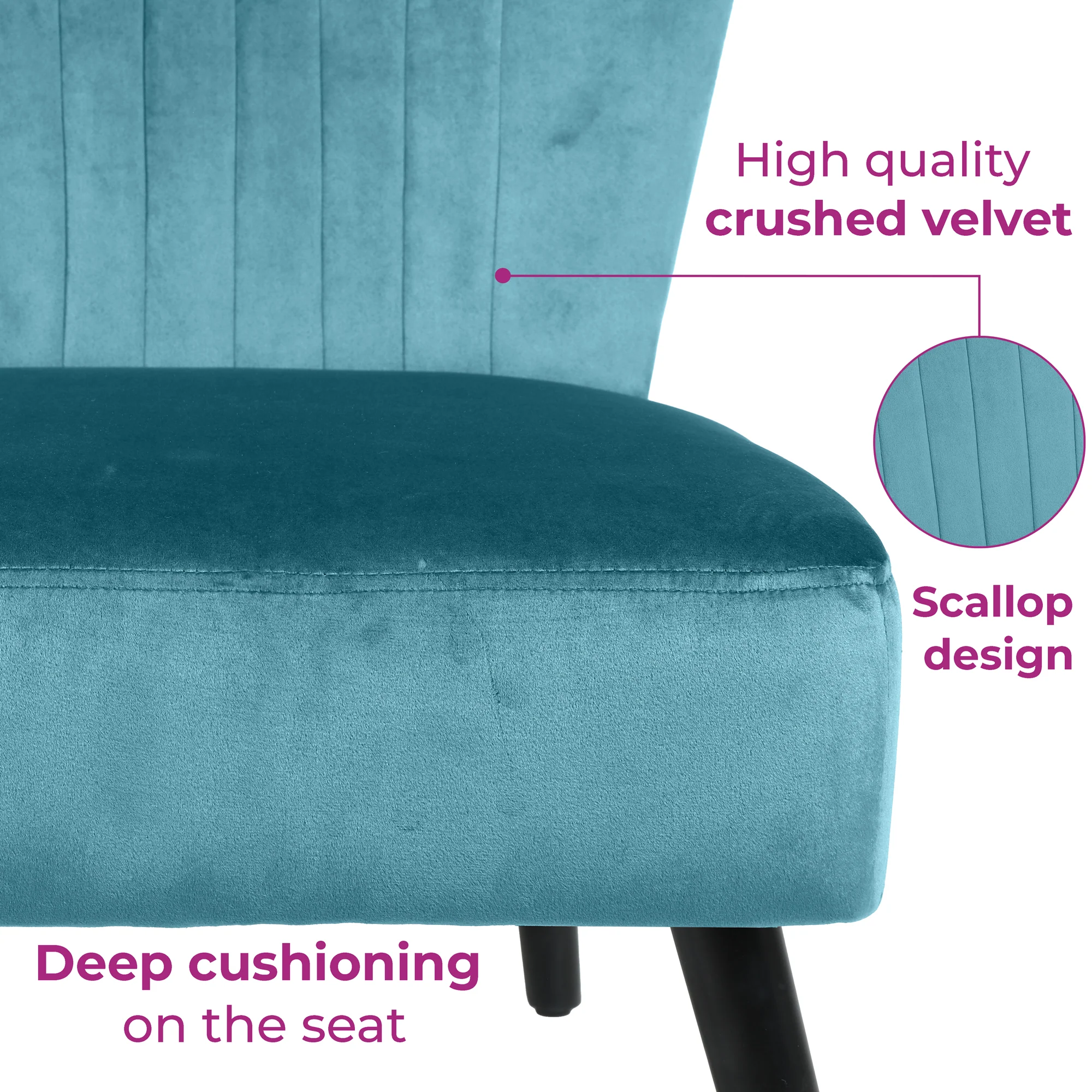 Neo Ragusa Teal Crushed Velvet Shell Accent Chair
