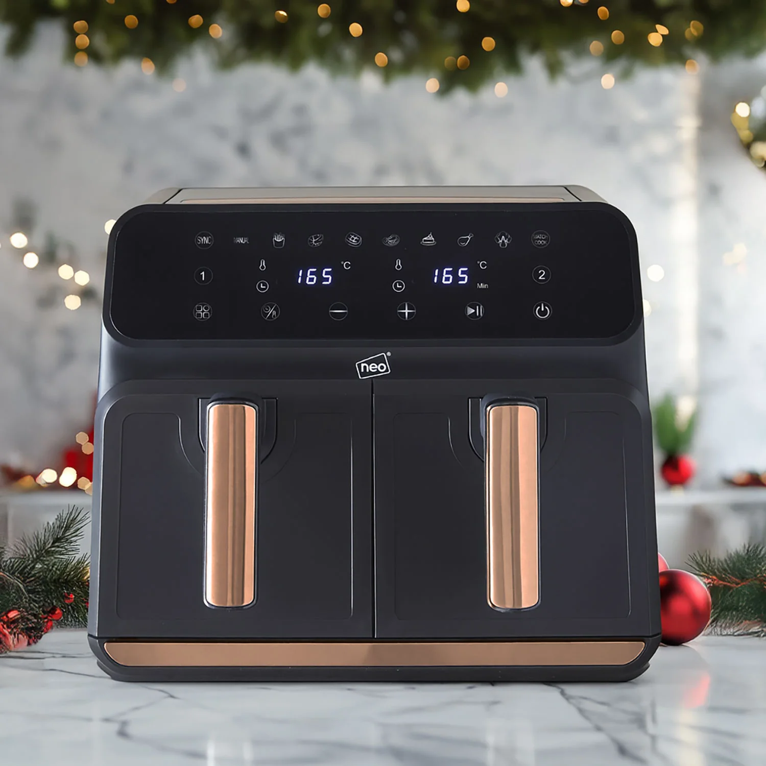 Neo Digital Electric Air Fryer Black & Copper 8.5L with Dual Drawer