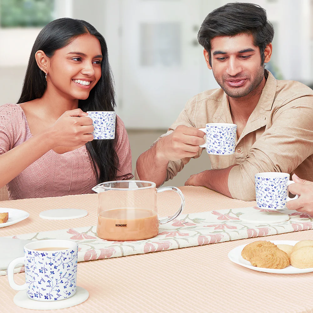 Larah by Borosil Blue Spring Mug Set, 180ml x 6