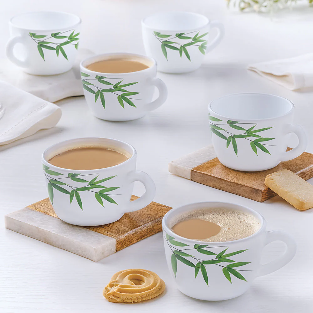 Larah by Borosil Bamboo Leaves Cup Set, 90ml x 6