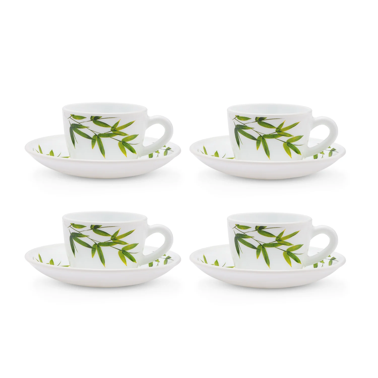 Larah by Borosil Bamboo Leaves Cup n Saucer Set, 140ml x 8