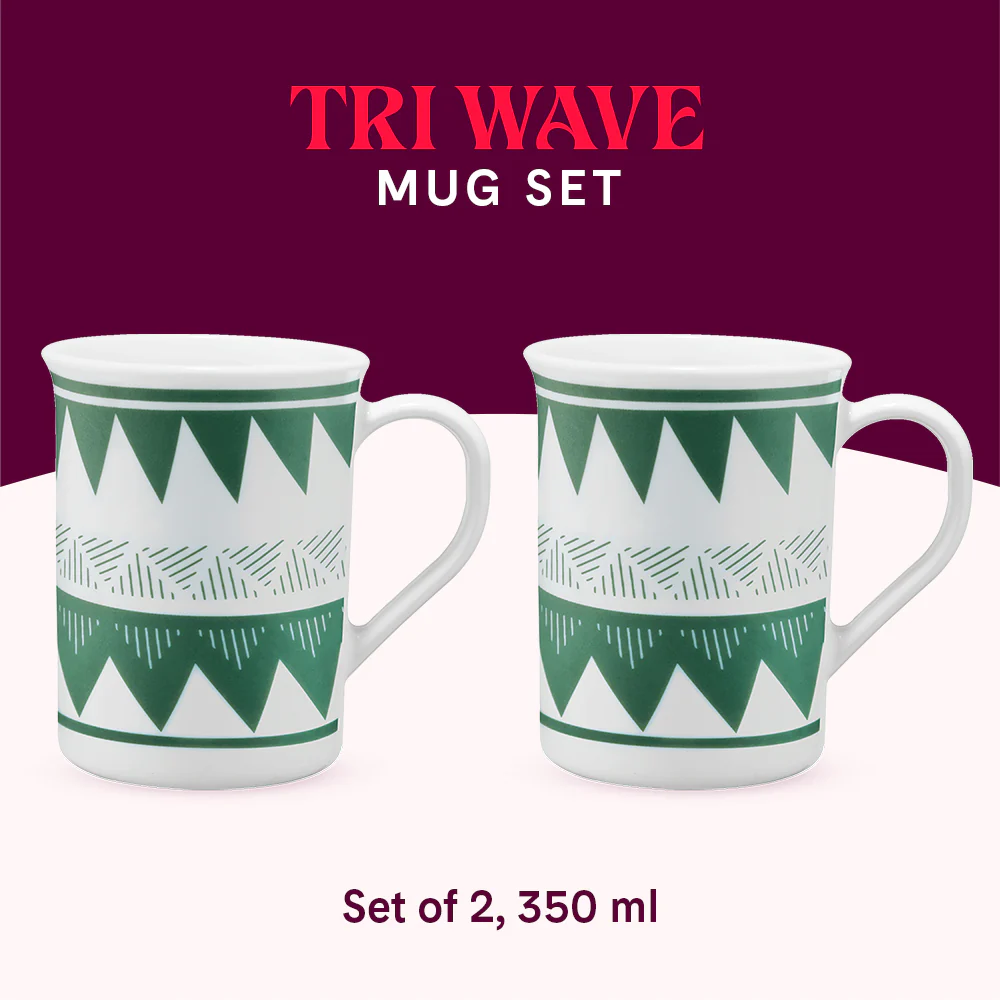 Larah by Borosil Tri Wave Mug Set, 350ml x 2