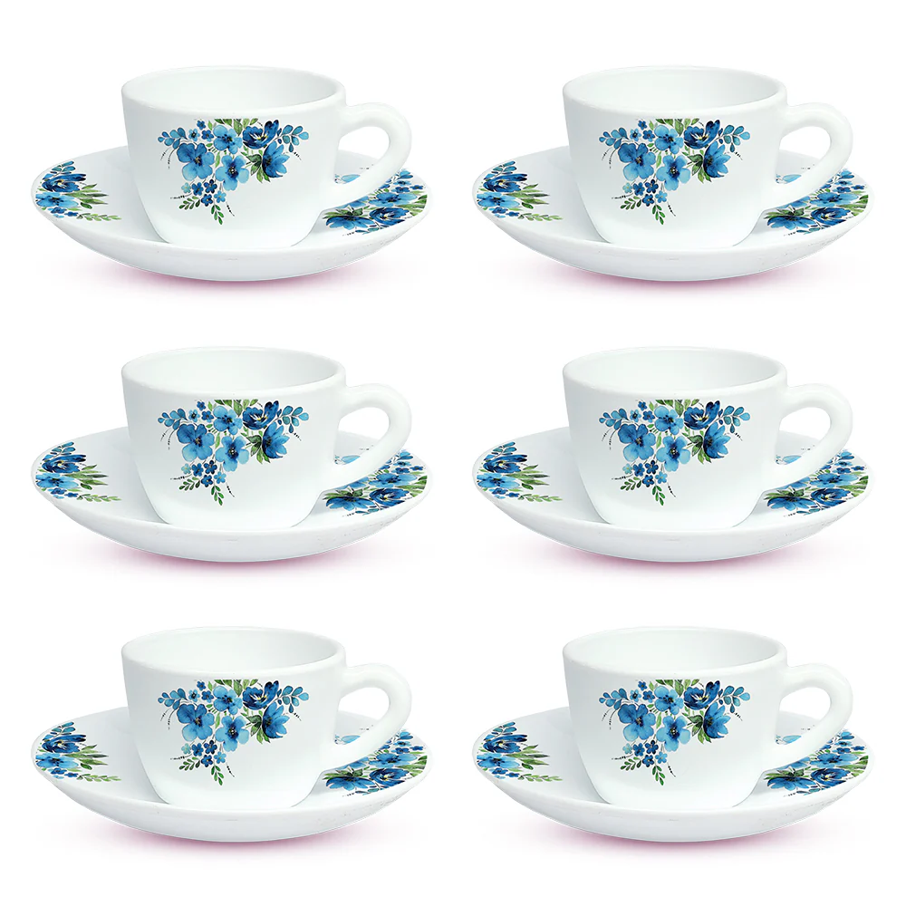 Larah by Borosil Pansy Cup n Saucer Set, 140ml x 12