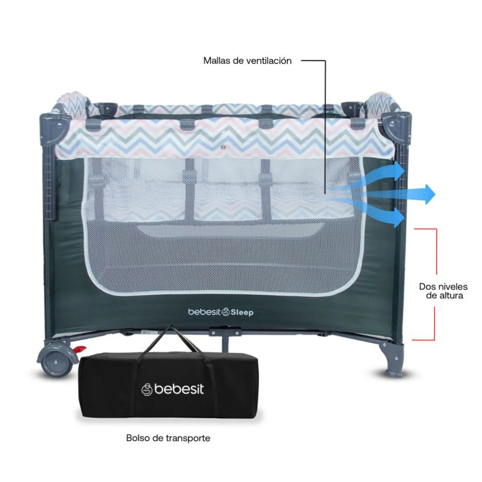 CUNA CORRAL SLEEP ZK005 3 EN 1: COLECHO, CUNA Y CORRAL PARA BEBÉS DE 0 A 3 AÑOS- ROSADO-