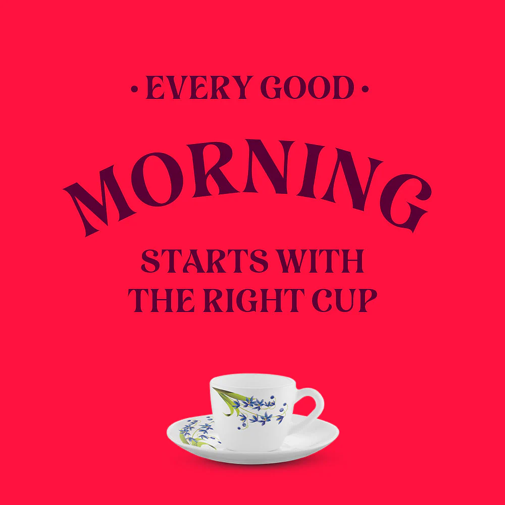 Larah by Borosil Lavender Cup n Saucer Set, 140ml x 8