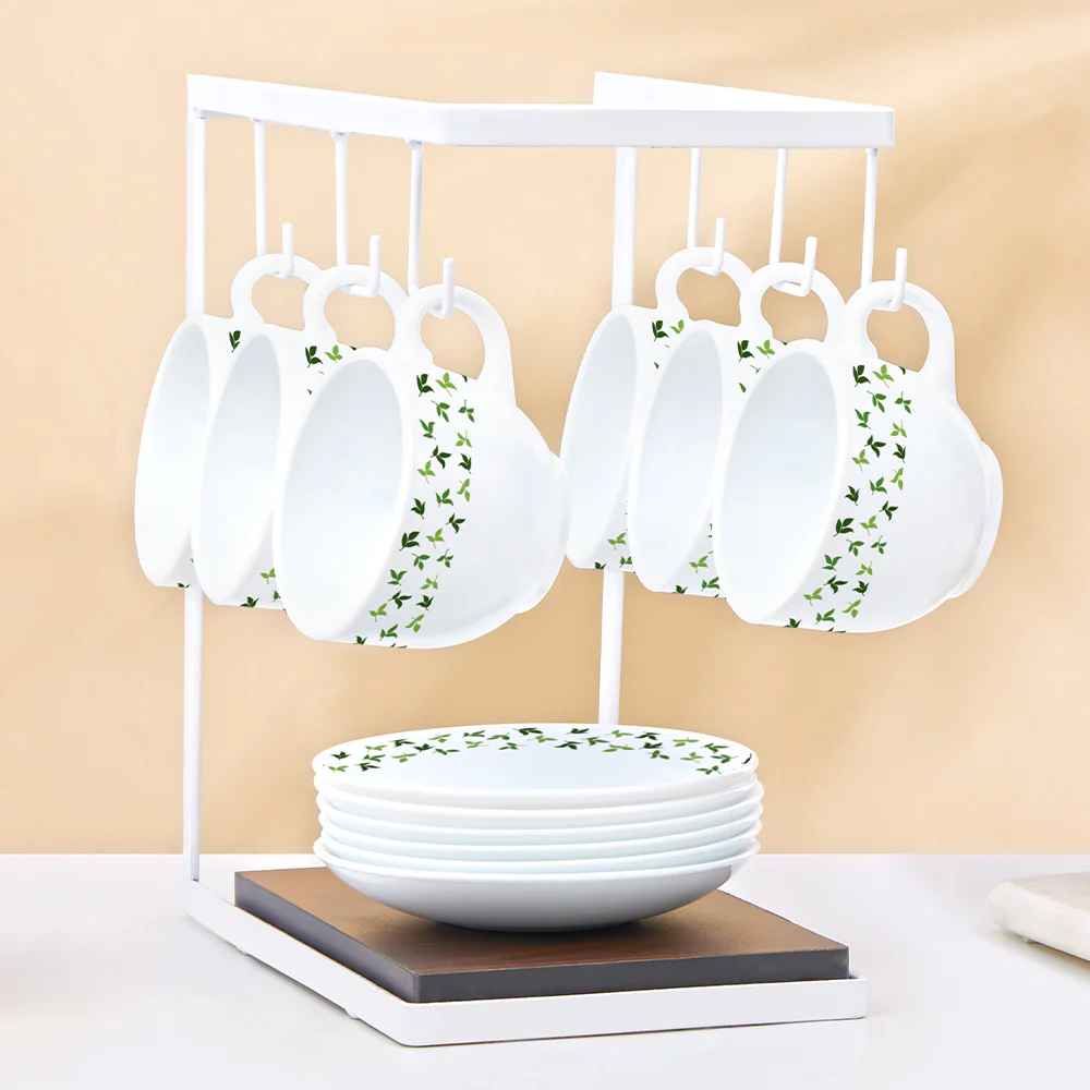 Larah By Borosil Sage Cup n Saucer Set, 220ml x 12