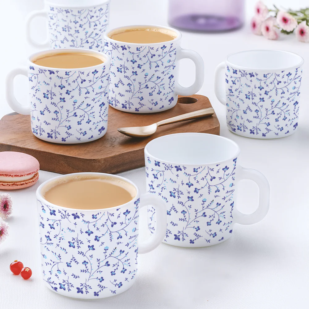 Larah by Borosil Blue Spring Mug Set, 180ml x 12