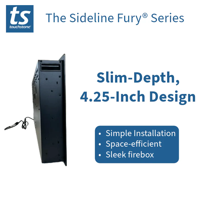 Sideline Fury 57 Inch Slim-Depth Recessed Smart Electric Fireplace 80055