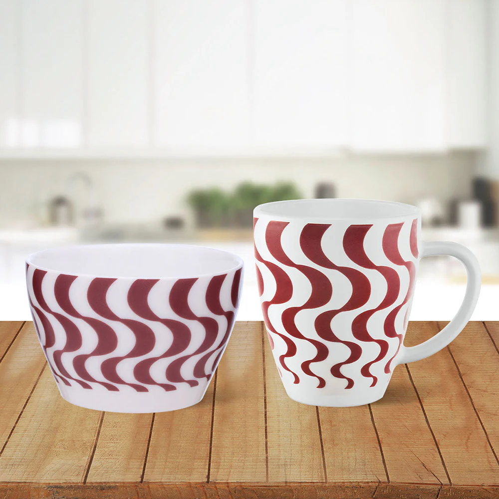 Larah by Borosil Waves Brown Breakfast Set, 4 pc