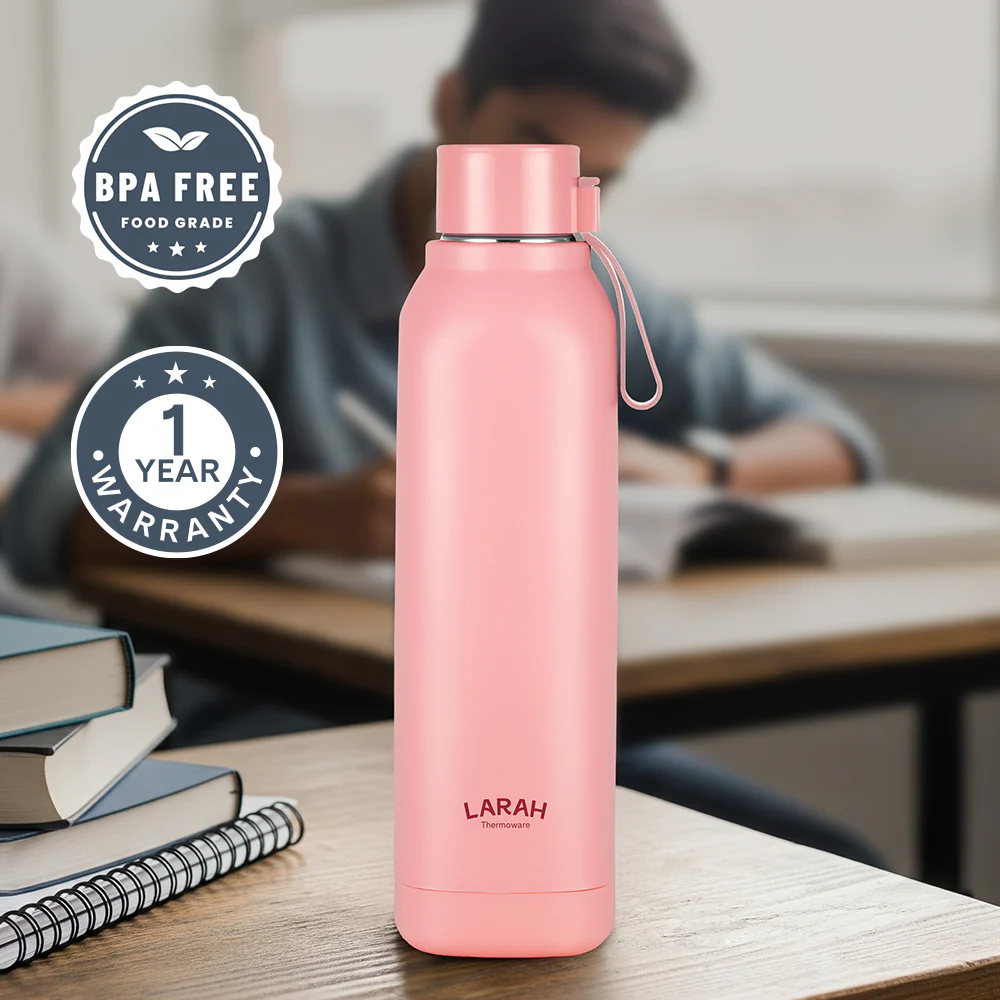 Larah Cube Square PU Thermoware Bottle, 700 ml, Pink