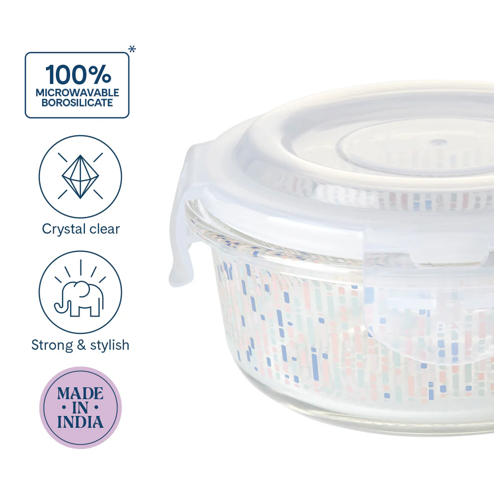 Larah Vogue Glass Lunchbox, Round x 2 (Flat), 400ml x 2