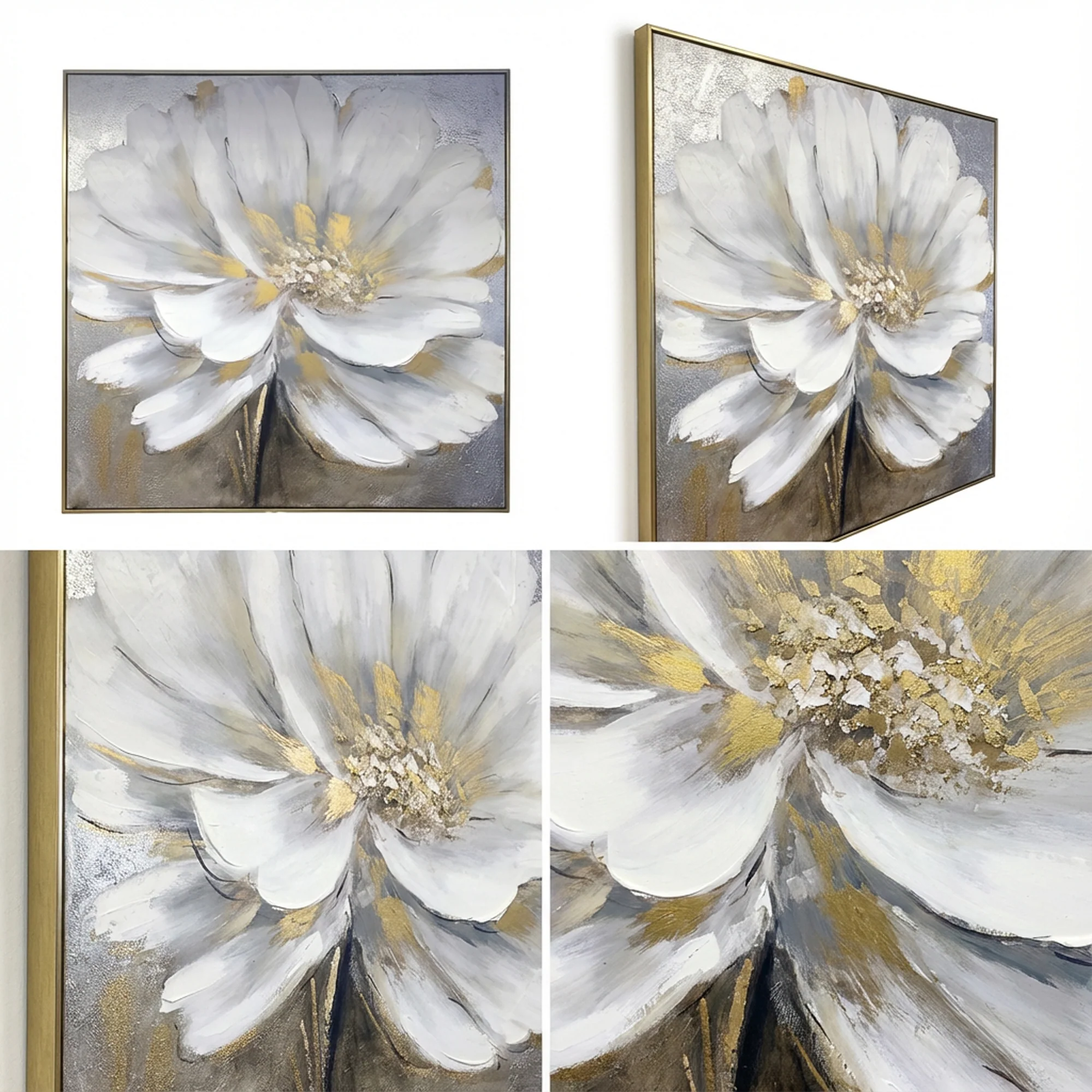 100 x 100cm Flower Design Frame White & Gold