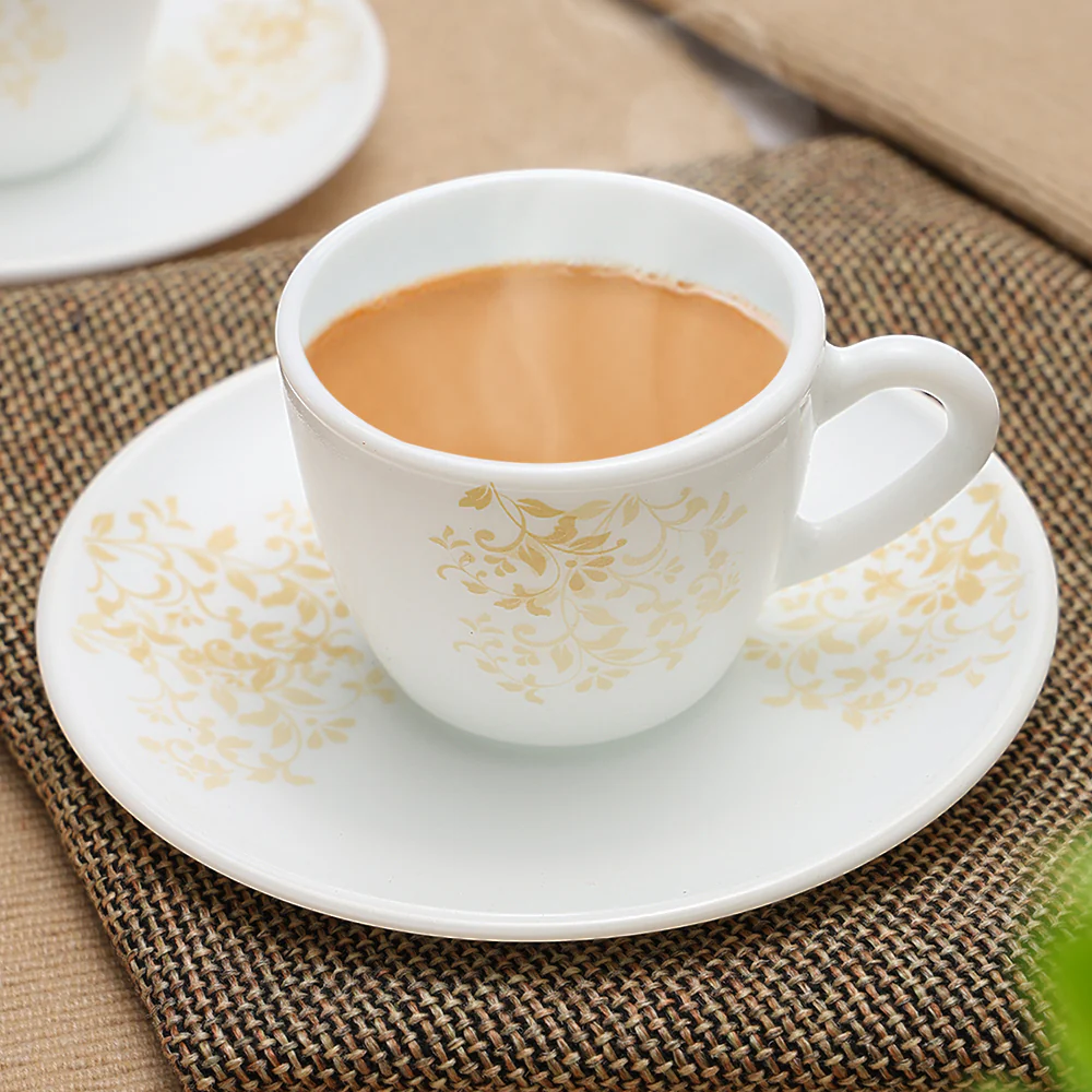 Larah by Borosil Ingot Cup n Saucer Set, 90ml x 12