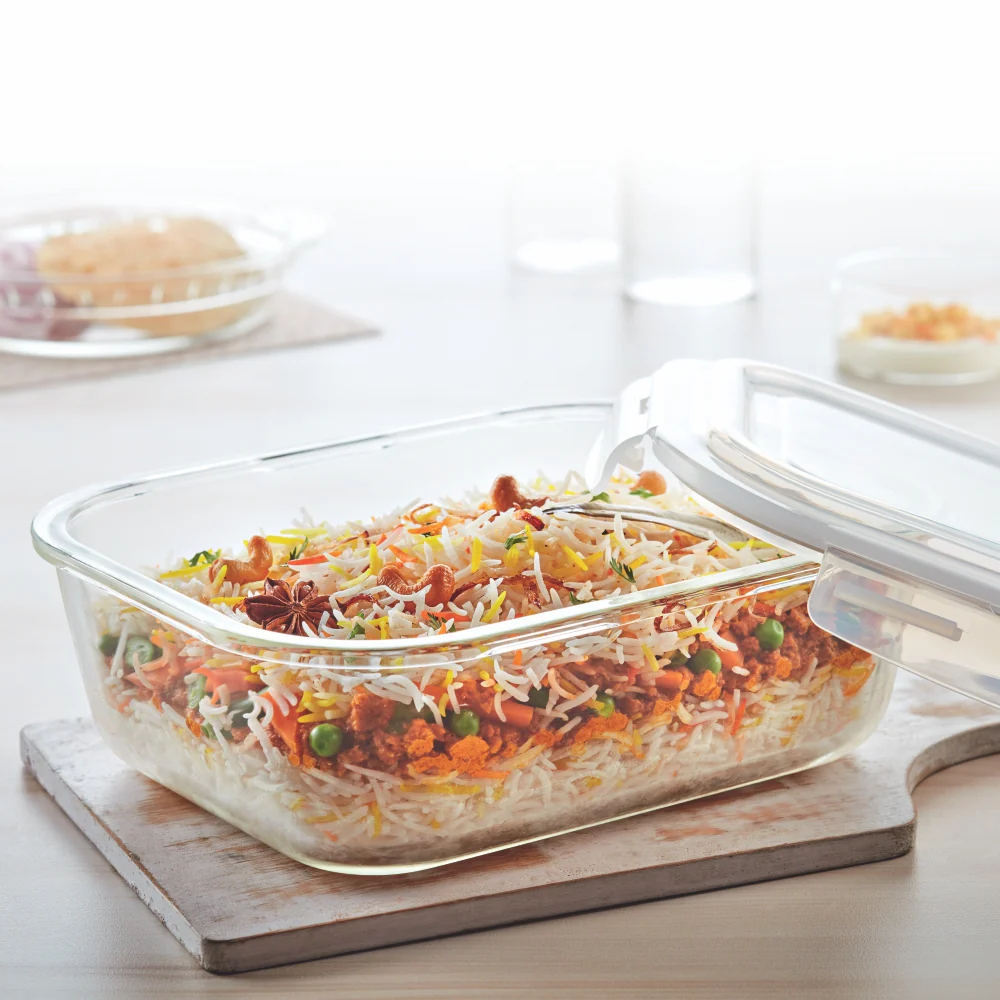 Borosil Tuff-Glass Klip n Store, Rectangular Container