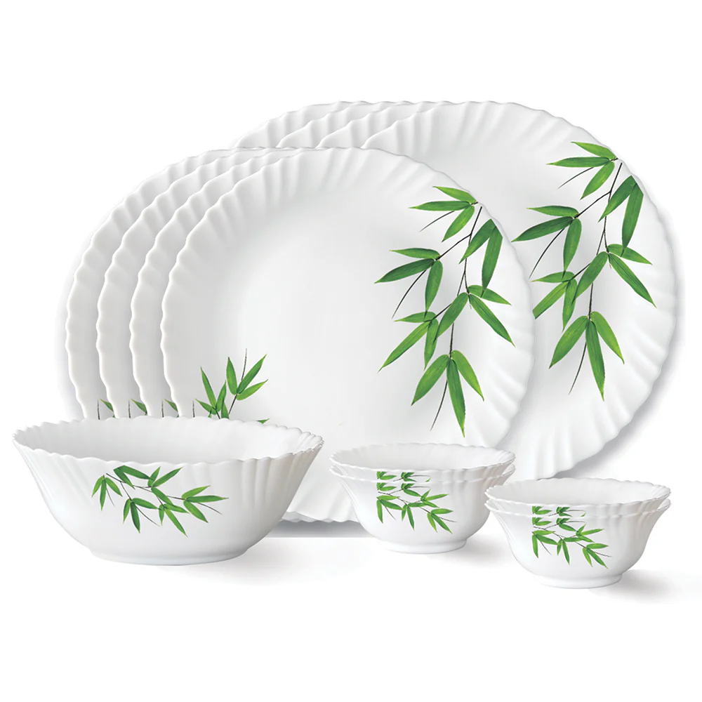 Larah by Borosil Bamboo Leaves Dinner Set, 13 pc