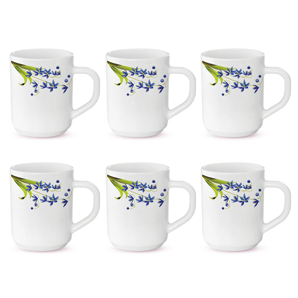 Larah by Borosil Lavender Mug Set, 180ml x 6