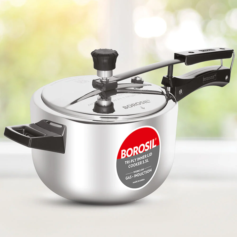 Borosil Inner Lid Tri-Ply Pressure Cooker, 3.5L