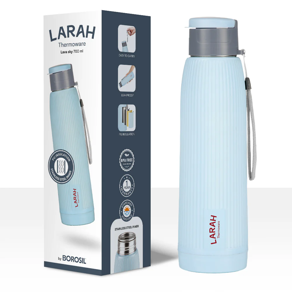 Larah Lava Fluted PU Thermoware Bottle, 700 ml, Grey