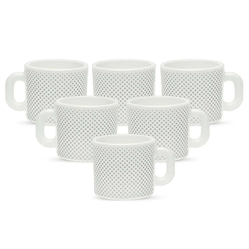 Larah by Borosil Grey Pixel Mug Set, 100ml x 6