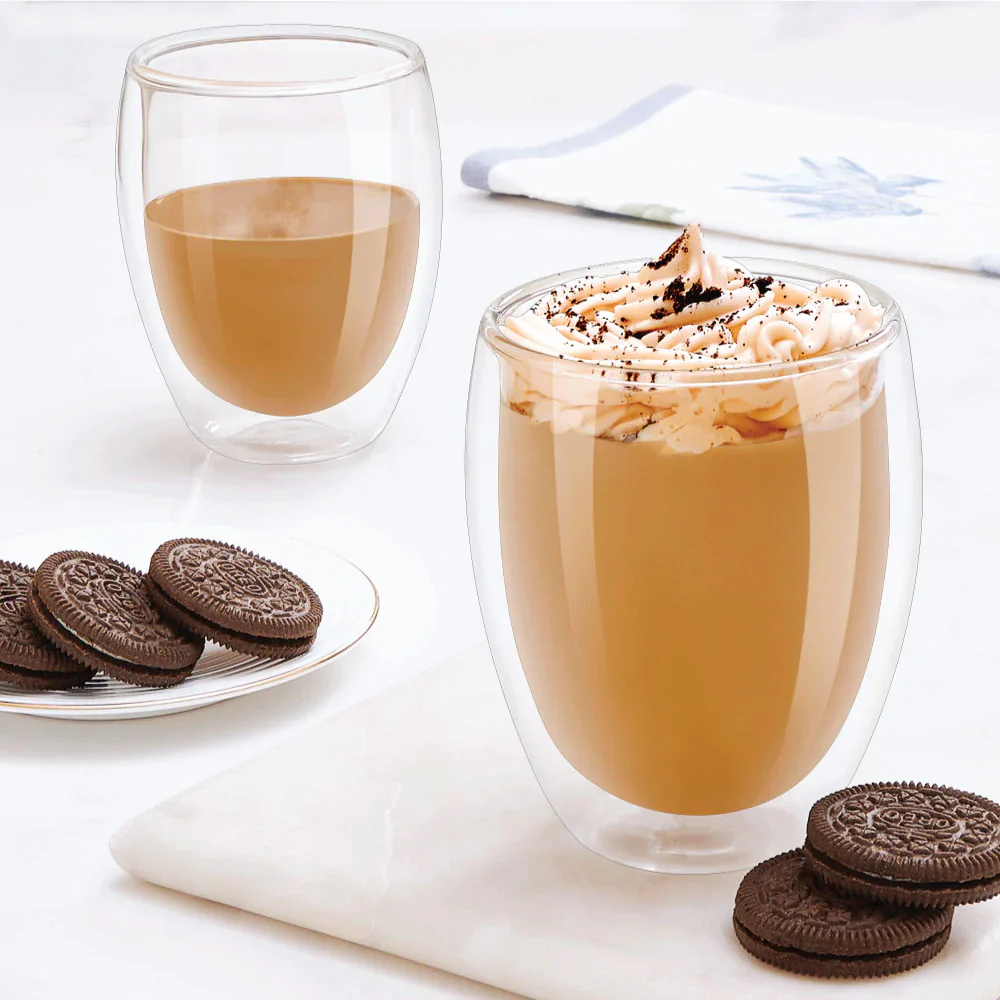 Borosil Milano Double Wall Glass Tumbler, Set of 2, 400ml