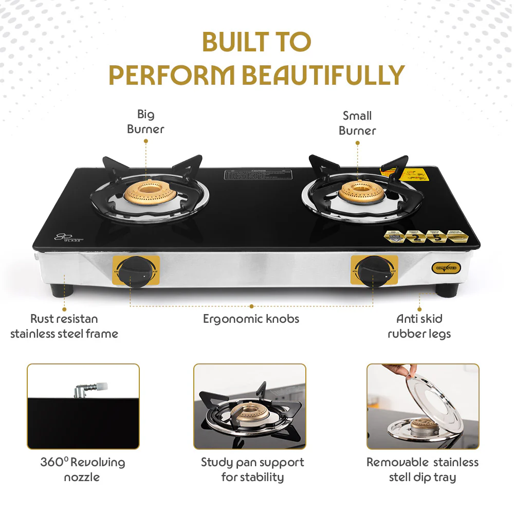 Borosil Blaze Glass-top Gas stove, 2 Burners