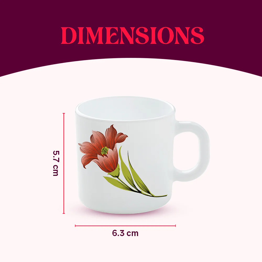 Larah by Borosil Red Iris Mug Set, 100ml x 6