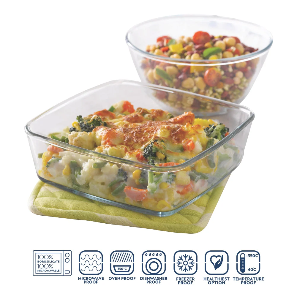 Borosil Serving Set: Bowl + Dish, 1.3L Bowl + 1.6L Dish