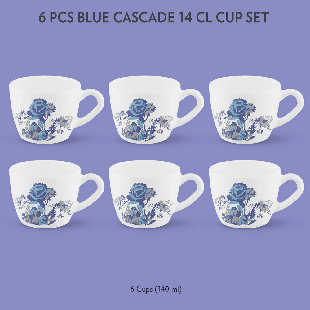 Larah by Borosil Blue Cascade Cup Set, 140ml x 6