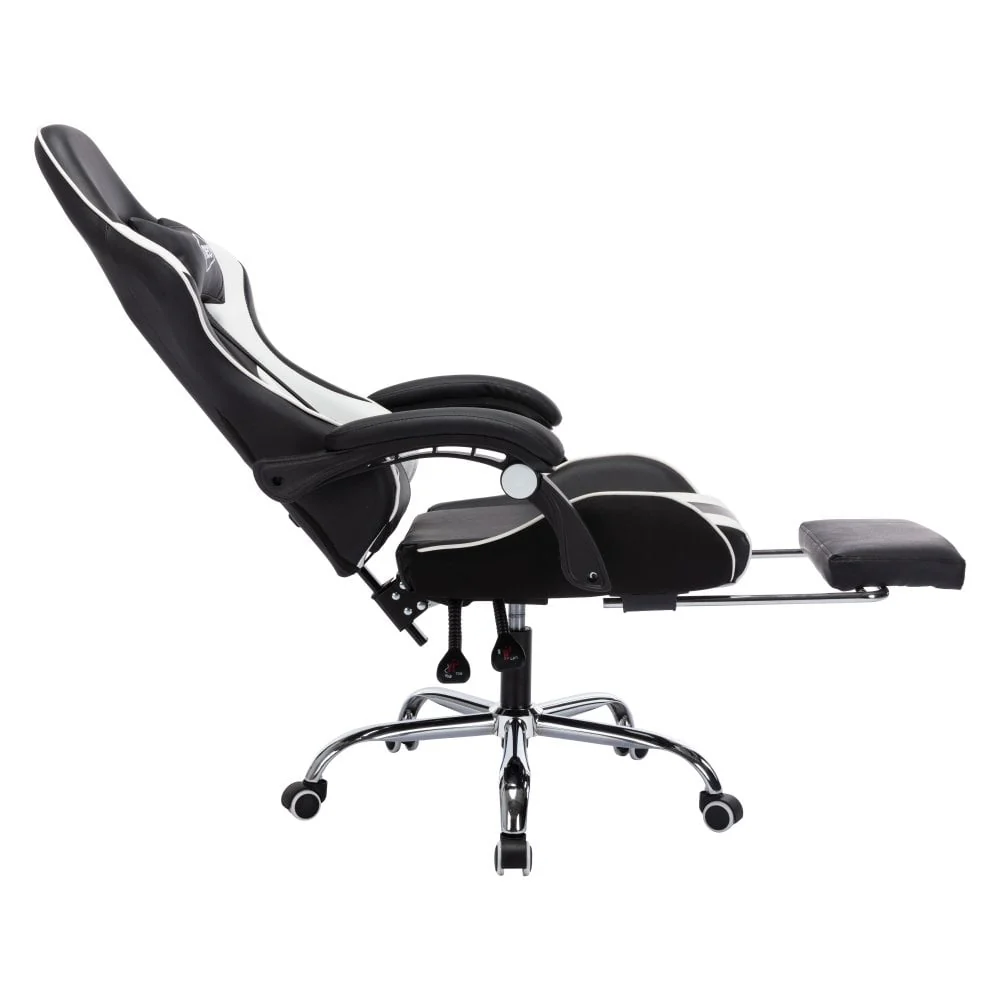Neo Gaming Chair White  Black Leather with Massage Function & Footrest