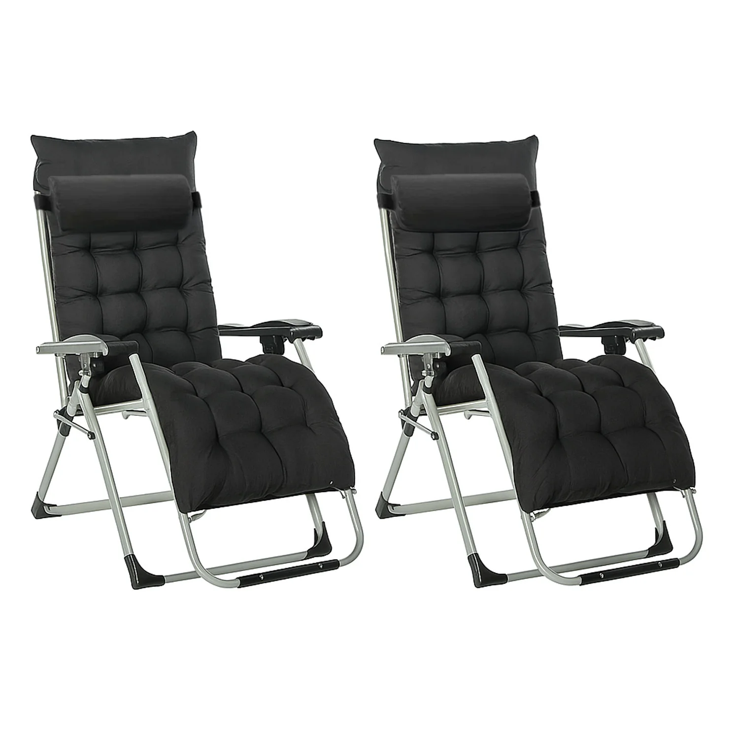 Neo Black Zero Gravity Sun Lounger With Padded Cushions Set of Two