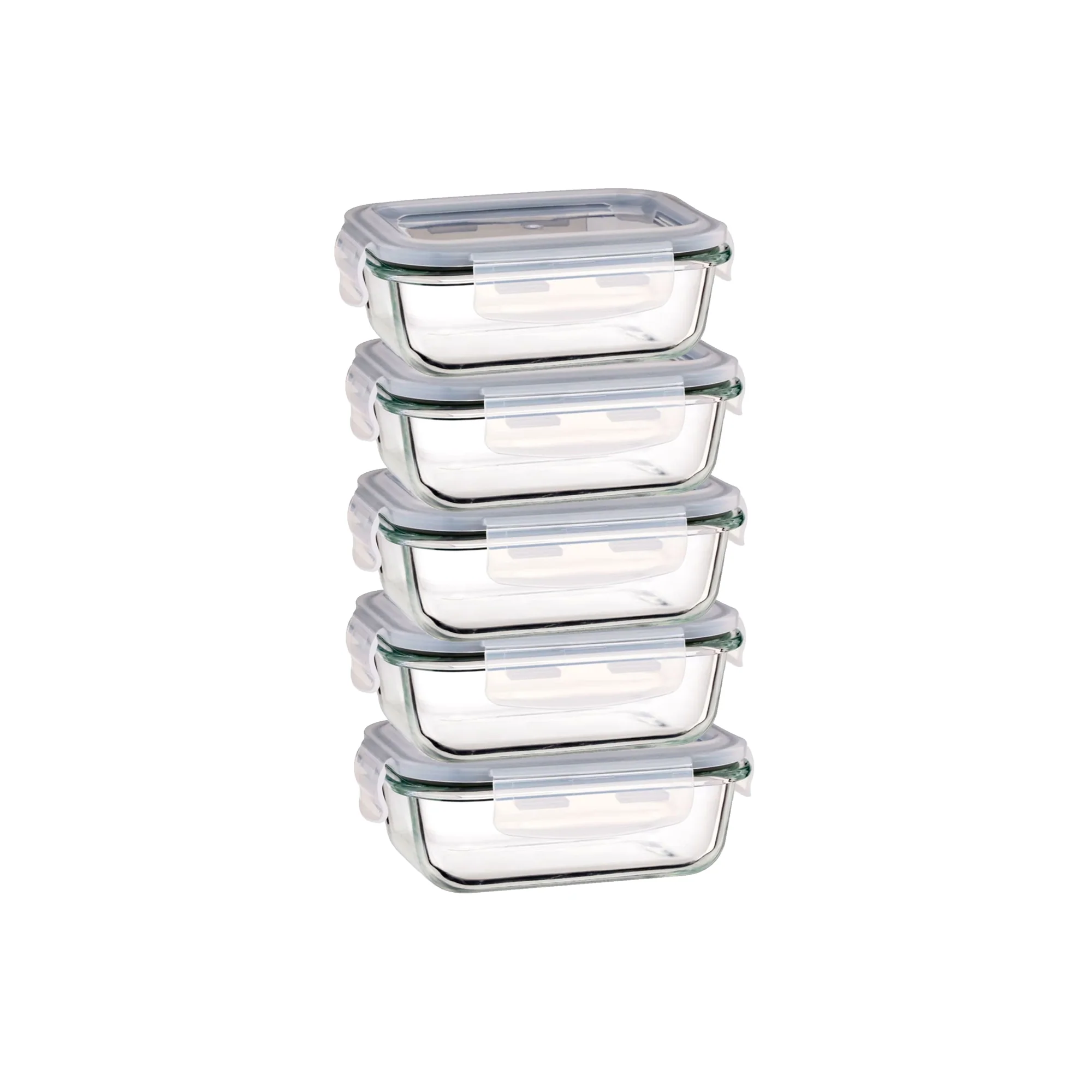 Aqua 5 Piece 370ml Glass Food Storage Container Set Clear