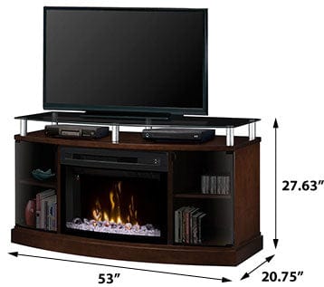 Windham Electric Fireplace Media Console in Mocha w/ Curved Firebox & Acrylic Ice
