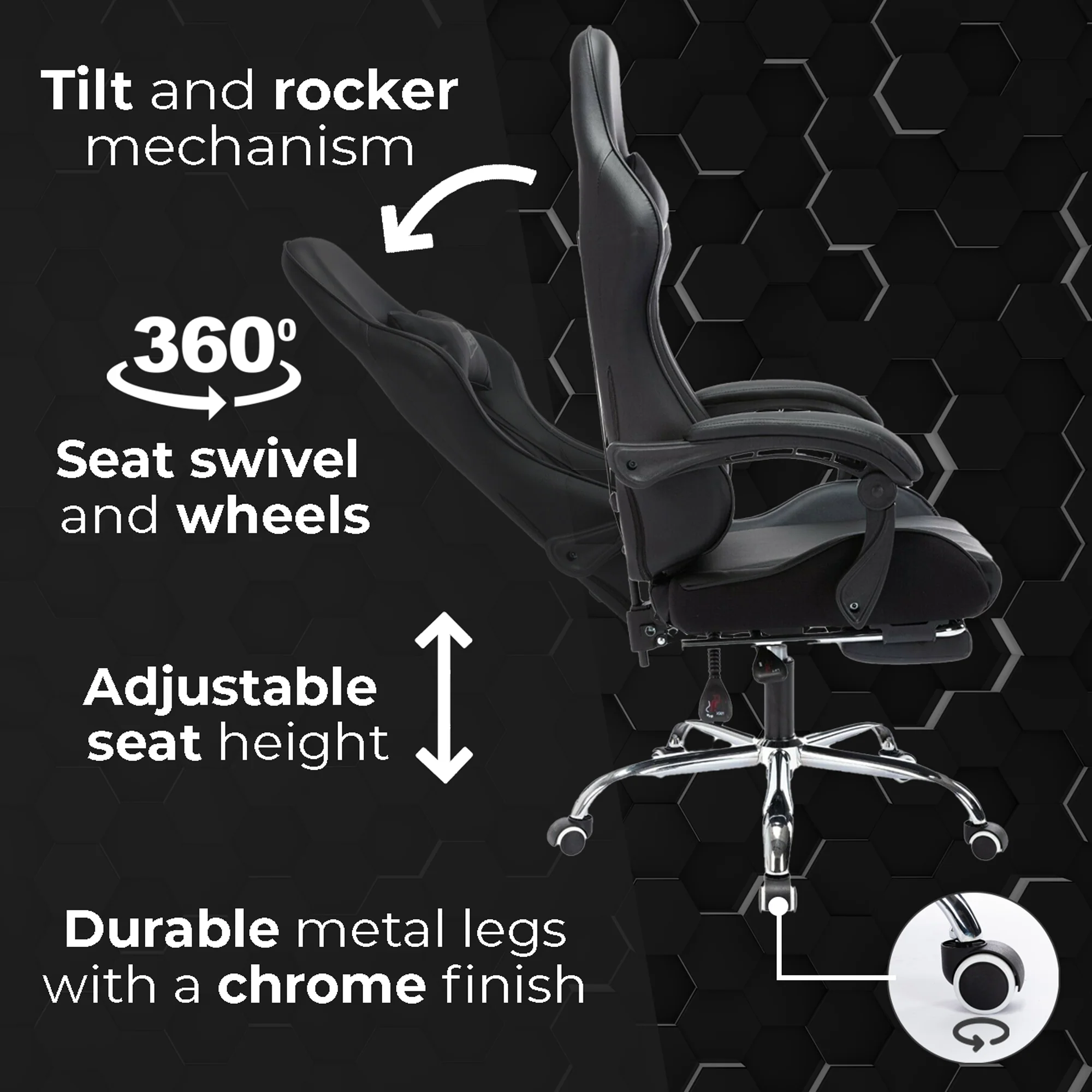 Neo  Gaming Chair Grey & Black Leather with Massage Function