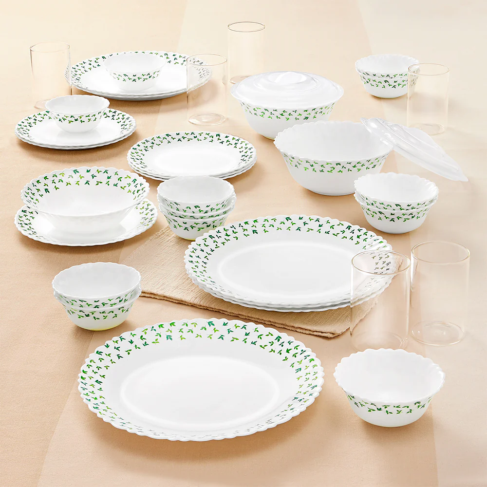 Larah by Borosil Sage 35 pc Dinner Set w Vision Glass