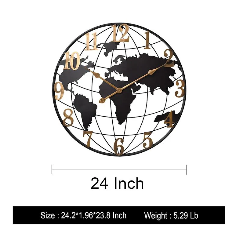 60cm World Design Wall Clock Black & Gold