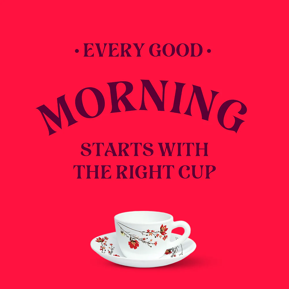 Larah by Borosil Chrys Red Cup n Saucer Set, 140ml x 12