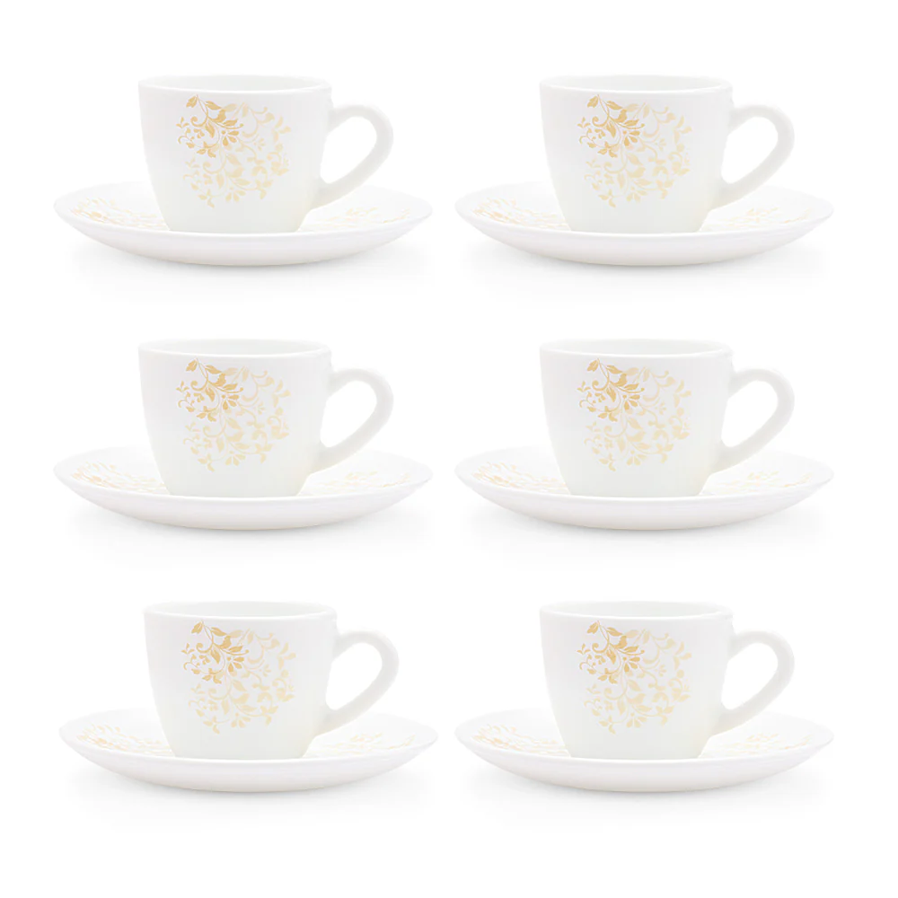 Larah by Borosil Ingot Cup n Saucer Set, 90ml x 12