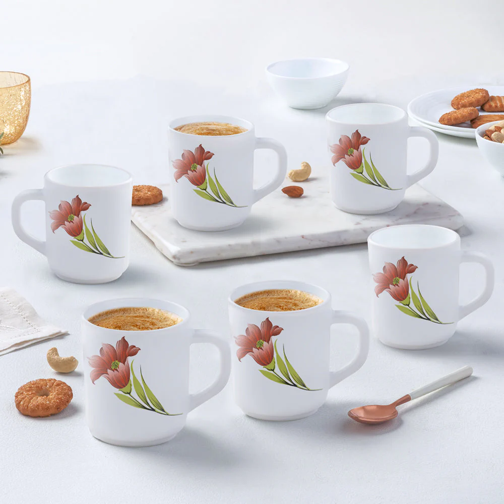 Larah by Borosil Red Iris Mug Set, 240ml x 2