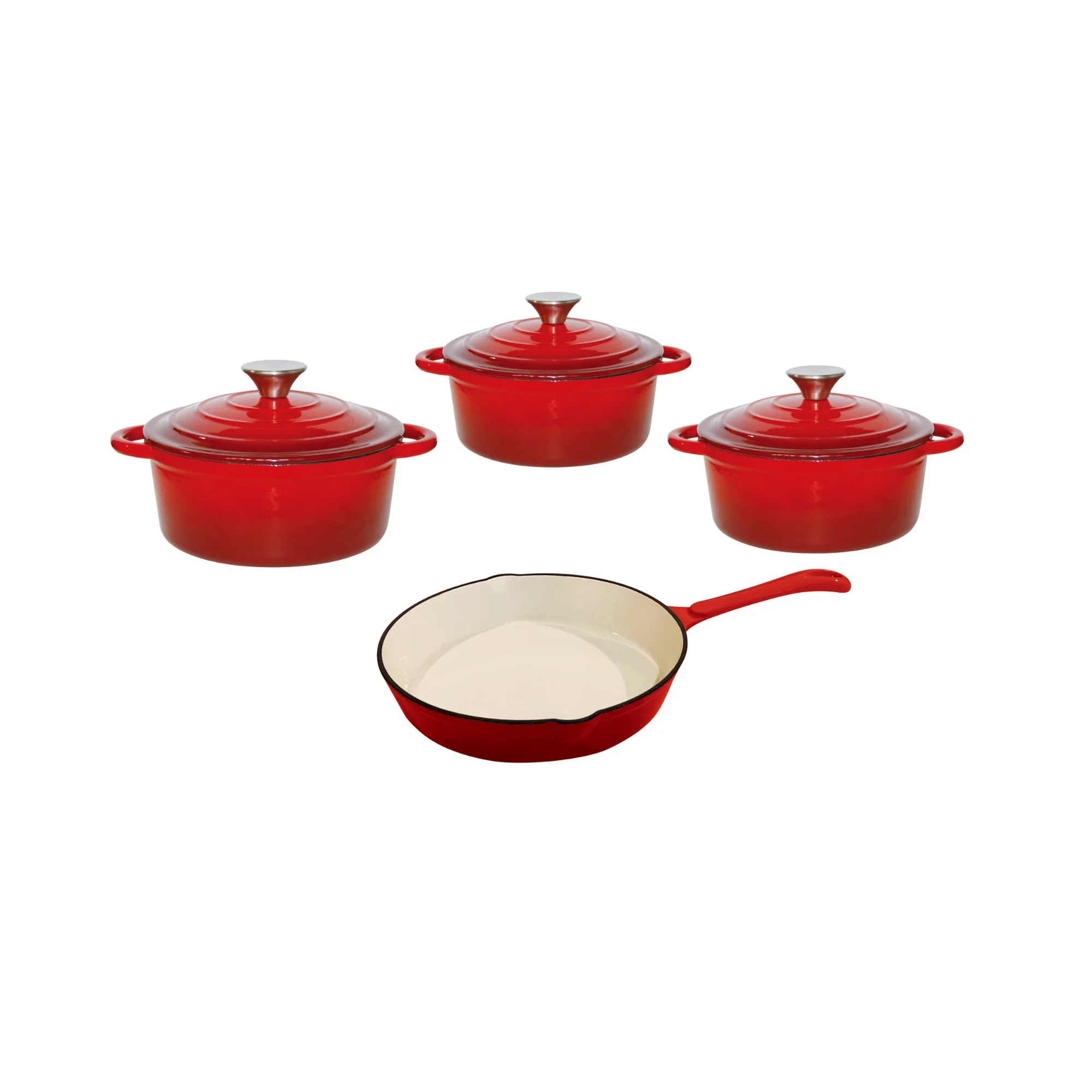 CH 7 Piece Cast Iron Pot Set Red