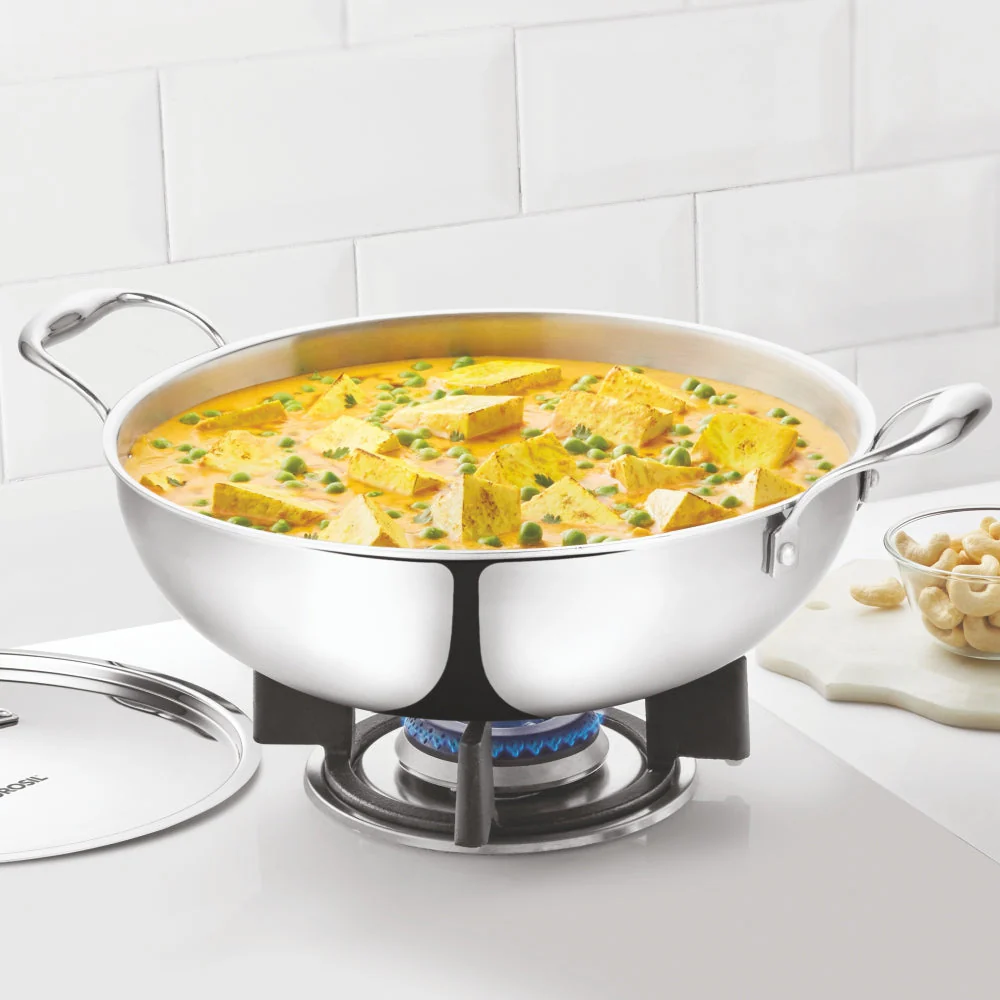 Borosil Cookfresh Triply Kadhai (SS Handle + Lid), 4.6L