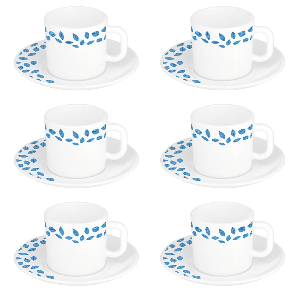 Larah By Borosil Blue Leaves Mug n Saucer Set