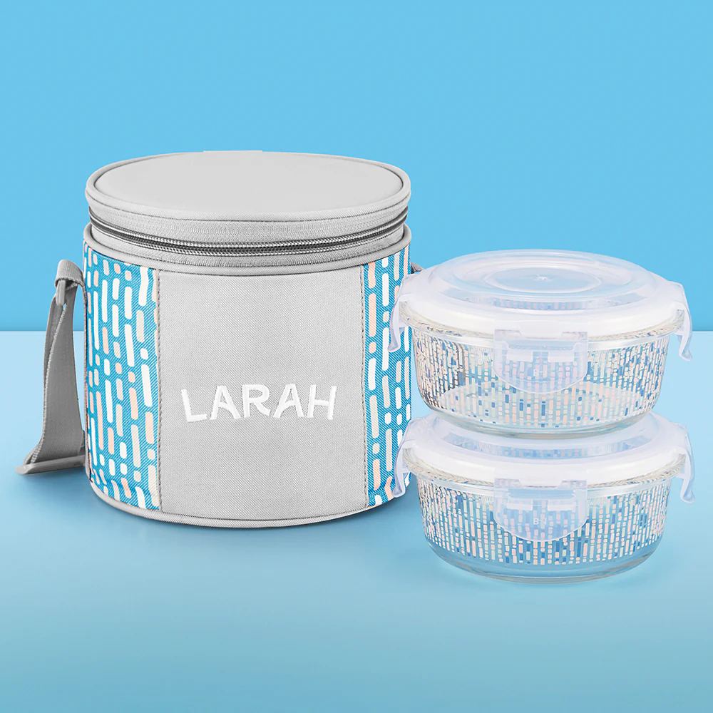 Larah Vogue Glass Lunchbox, Round x 2 (Tall), 400ml x 2